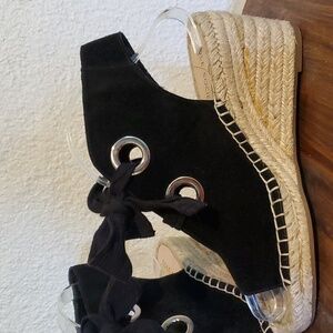 Sole Society- Womens Black Suede Wedge Espadrille Silver Grommets New! Sz.7